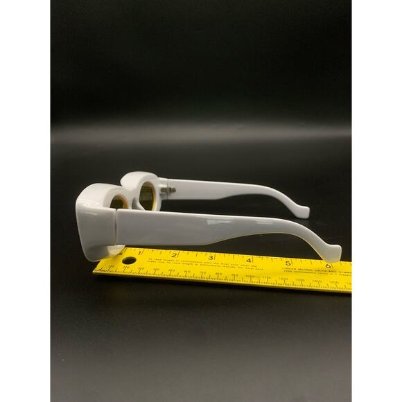 NEW Avant Garde Black & White Square Frame Sunglasses with Round Yellow Lenses - Picture 12 of 12